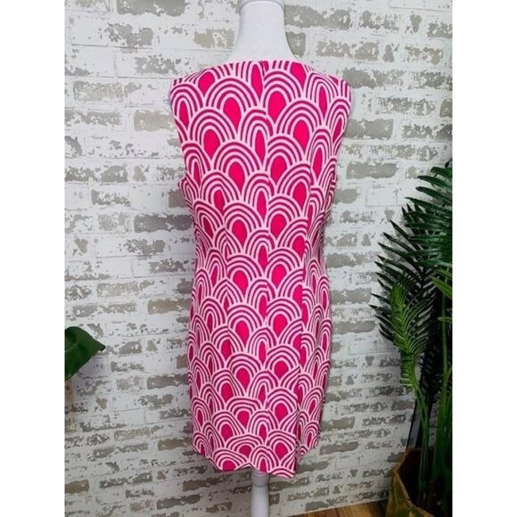 Alyx Dress Womens 6 Pink White Sleeveless Sheath Shift Geometric Knee Length - Picture 4 of 5